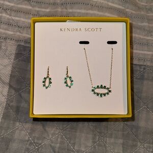 Kendra Scott Gold-Tone Necklace and Earrings with Emerald Green Stones